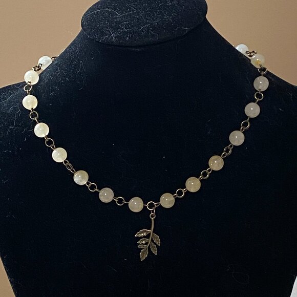 Natural Yellow Aventurine Necklace, Bronze Leaf Branch + Genuine Gemstone Choker - Picture 3 of 14